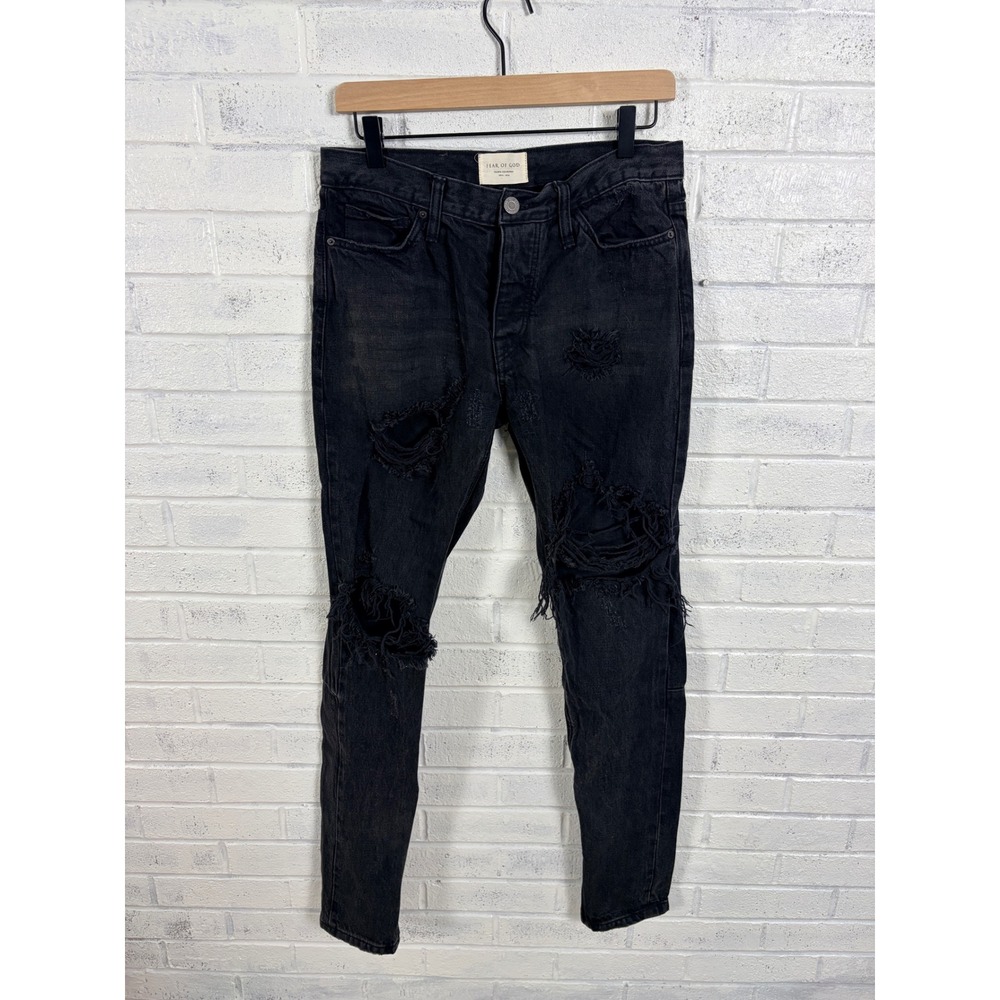Fear of God Fourth Collection Distressed Jeans 31 Black Ankle Zip Streetwear